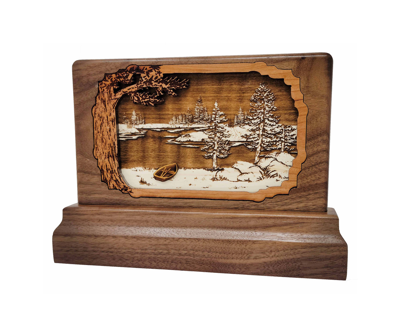 Shoreline with Row Boat 3D Walnut Keepsake