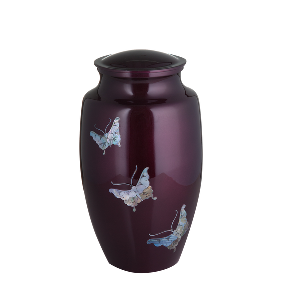 Purple Mother of Pearl Butterfly Inlay Urn