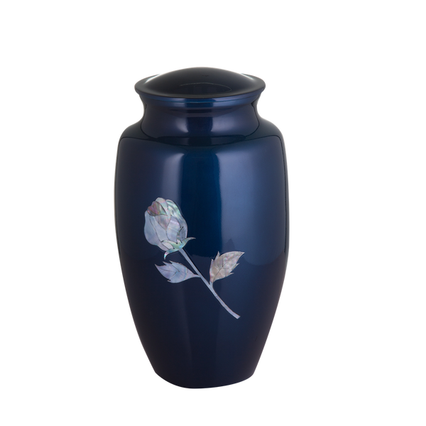 Blue Mother of Pearl Rose Inlay Urn