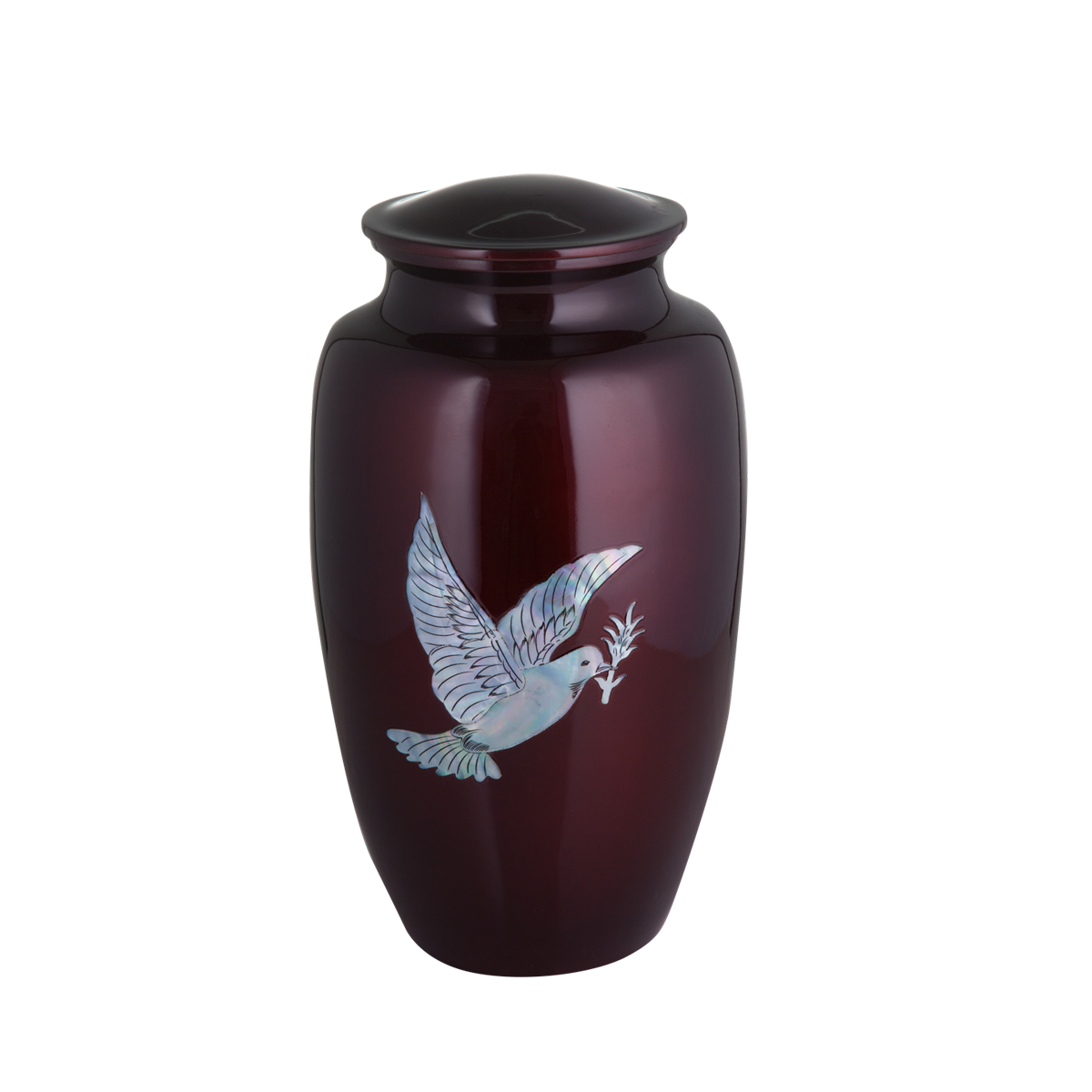 Burgundy Mother of Pearl Dove Inlay Urn