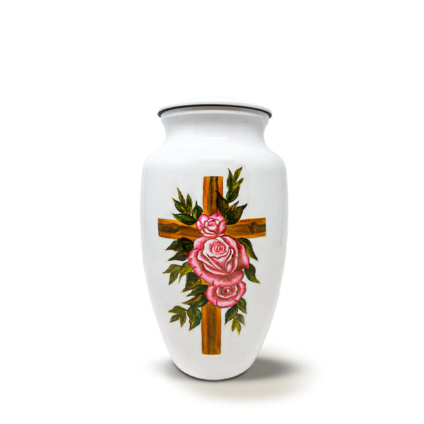 Painted Cross with Roses Urn