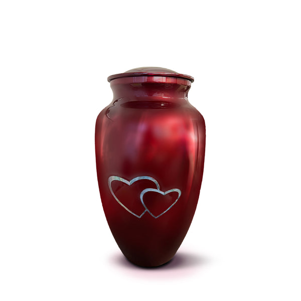 Red Mother of Pearl Hearts Urn