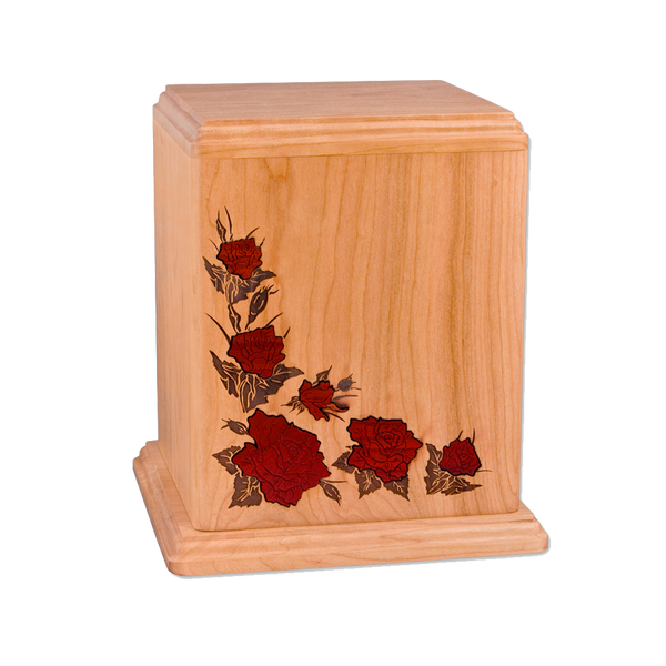 Natural Cherry with Rose Inlay Urn