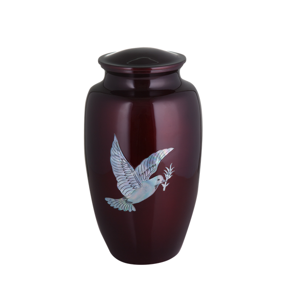 Burgundy with Mother of Pearl Dove Inlay Urn