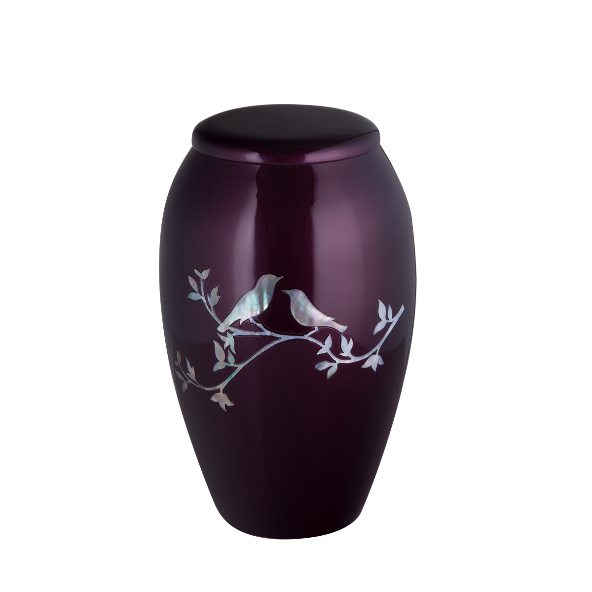 Purple with Mother of Pearl Song Birds Inlay Urn