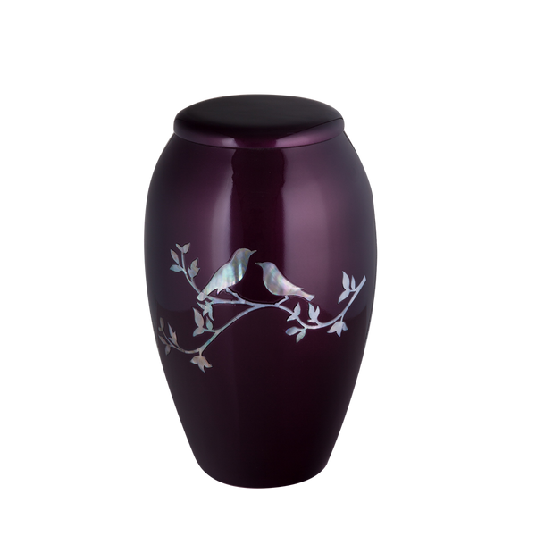 Purple with Mother of Pearl Song Birds Inlay Urn