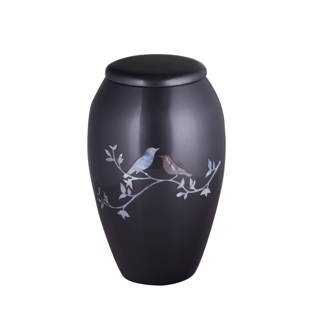 Grey with Mother of Pearl Song Birds Inlay Urn