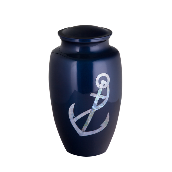 Blue with Mother of Pearl Anchor Inlay Urn