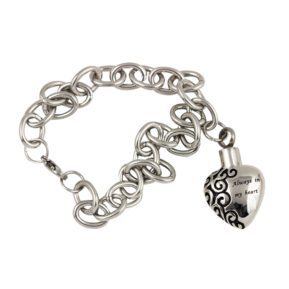 Link Bracelet with Engraved Heart in Stainless Steel