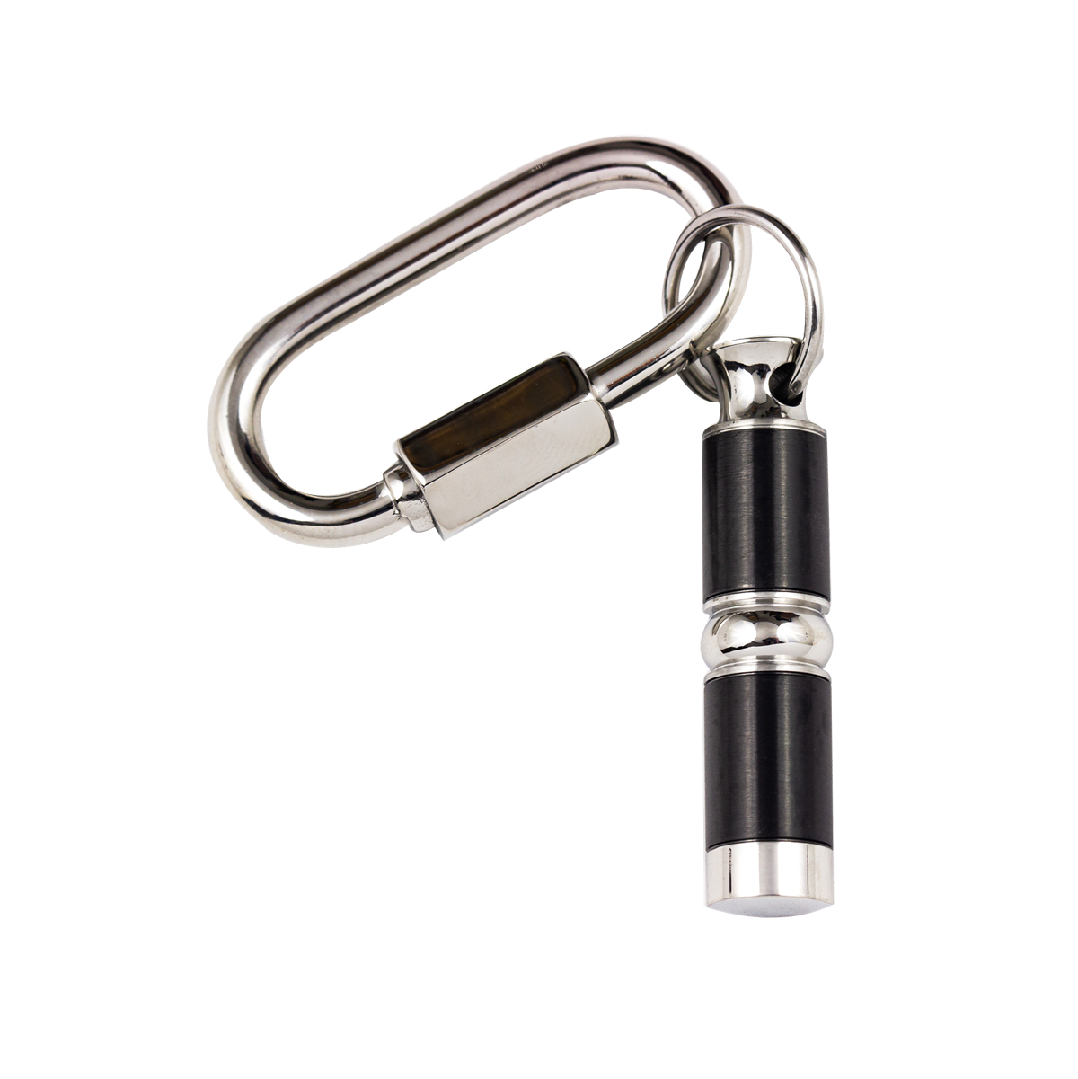 Black and Silver Stainless Steel Cylinder Keychain